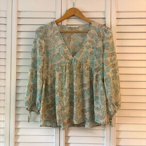 Lovestitch Blue and Cream Floral Blouse
